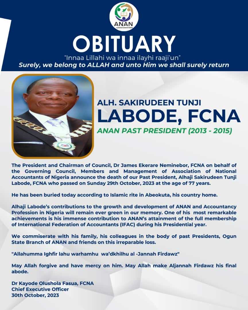 Obituary – ANAN | ASSOCIATION OF NATIONAL ACCOUNTANTS OF NIGERIA